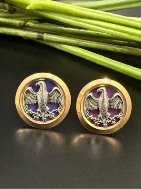 Vintage ANSON Gold-tone Bald Eagle Emblem Cufflinks